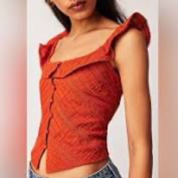 Free People Tops - Free People Riviera Lace Sleeveless Top/Tank, Burnt Orange, Size Small